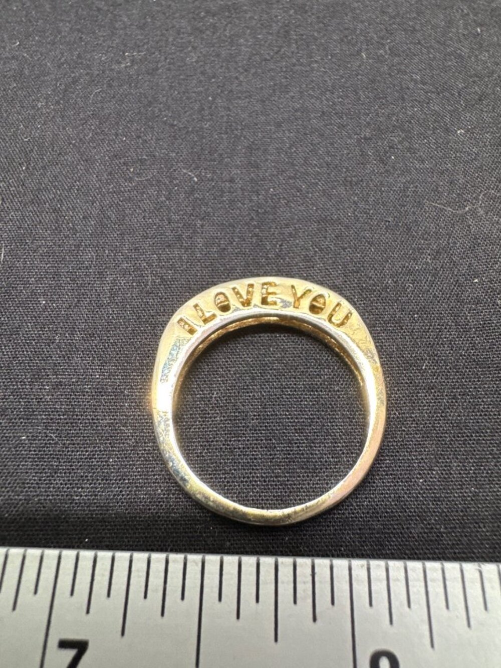 Gold-Tone "I Love You" Ring With Teal & White Crystal Accents Size 9